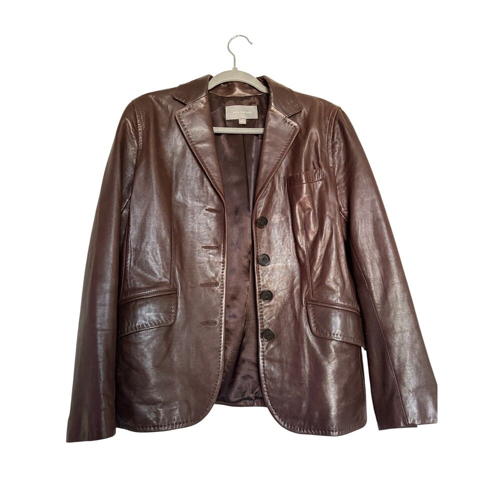 Ann Taylor Leather Blazer Size 12 Chocolate Brown Tailored Jacket darkacademia